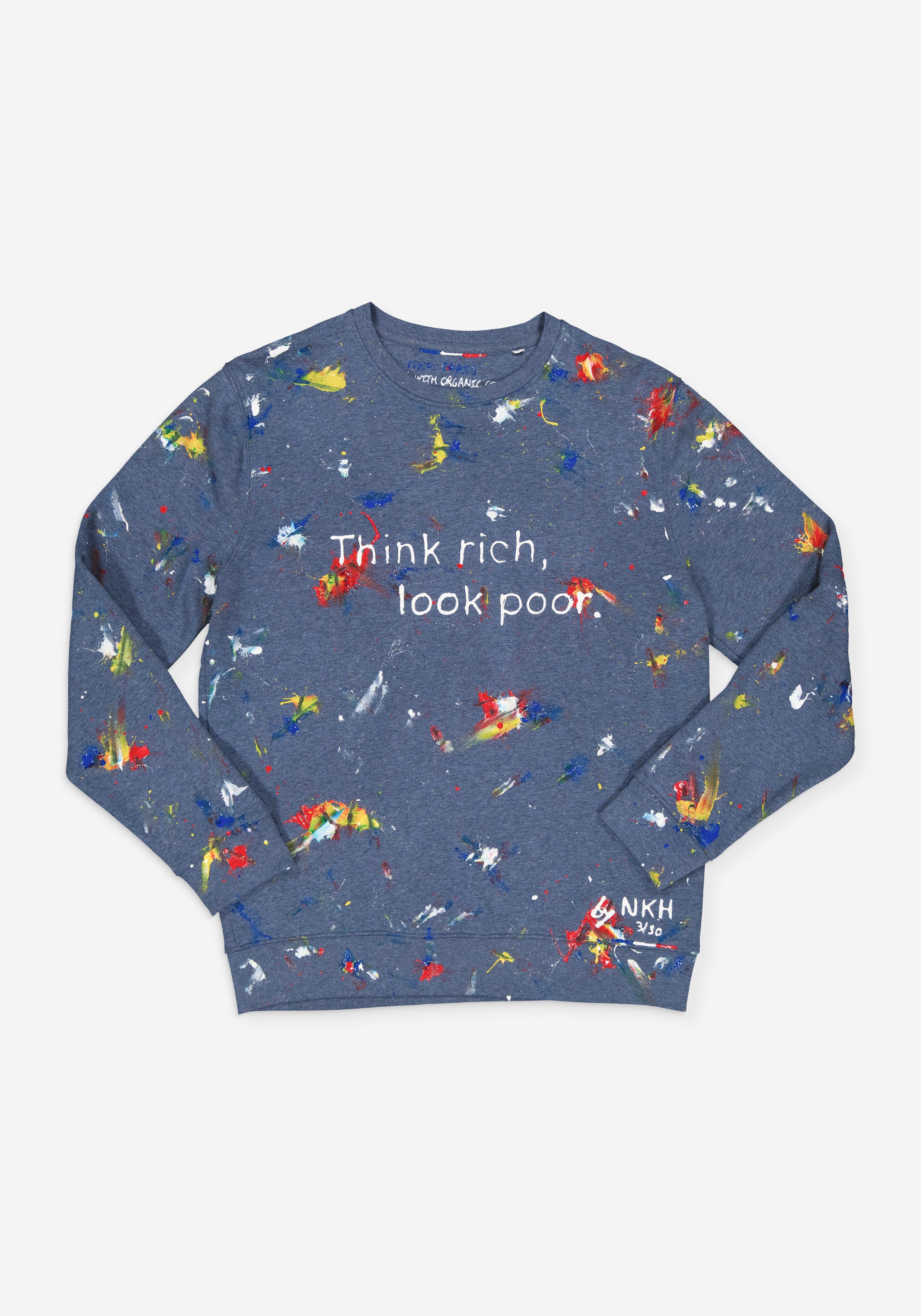 Pull col rond bleu chiné - Think rich