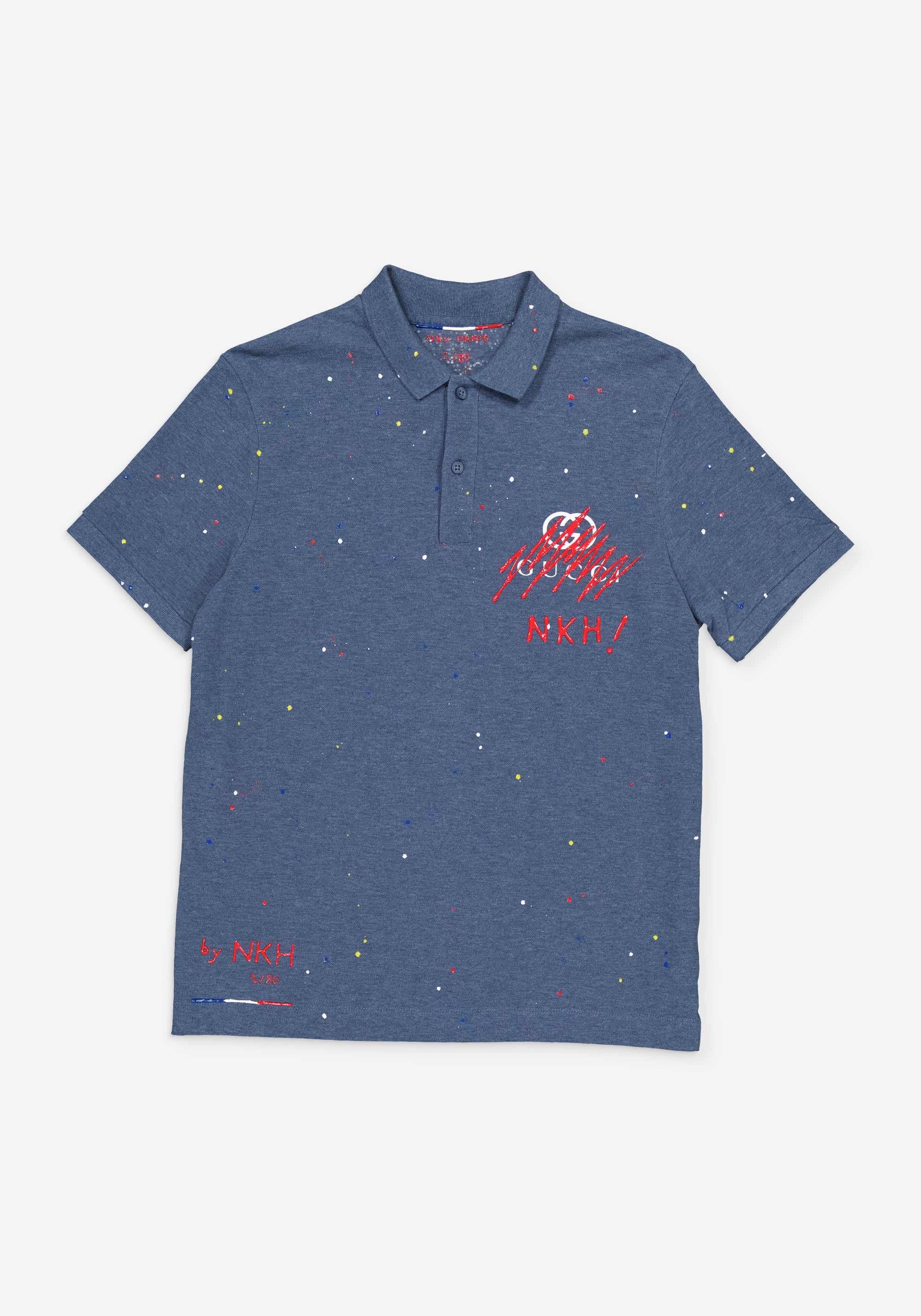 Polo bleu chiné en maille piquée - Fake Gucci