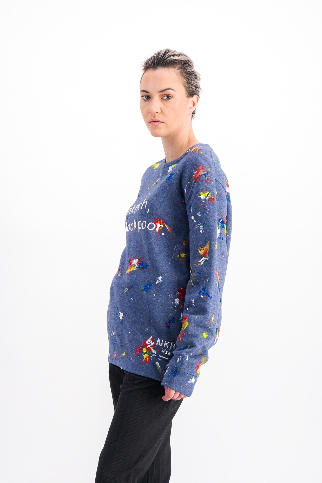 Pull col rond bleu chiné - Think rich