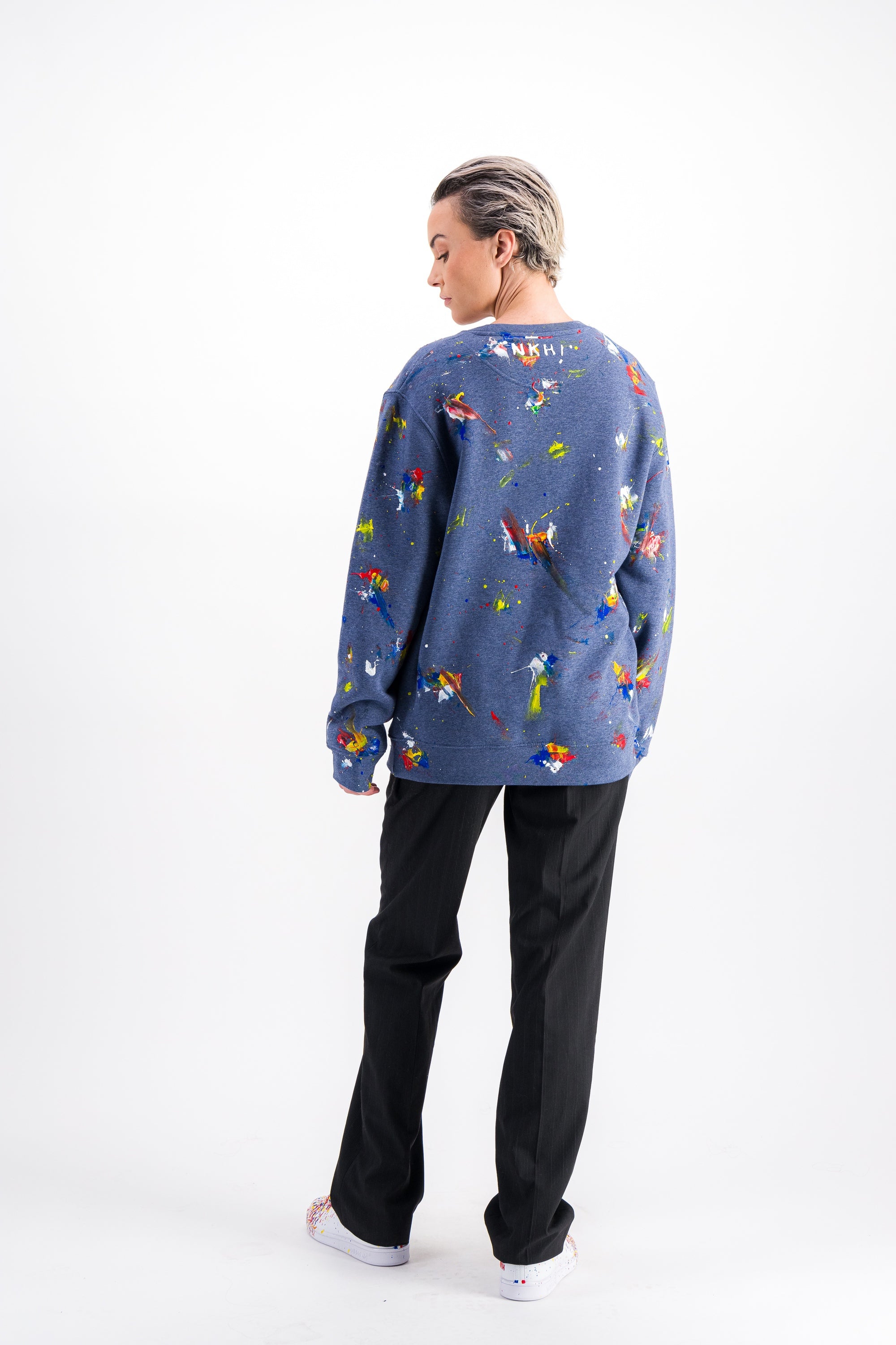 Pull col rond bleu chiné - Think rich