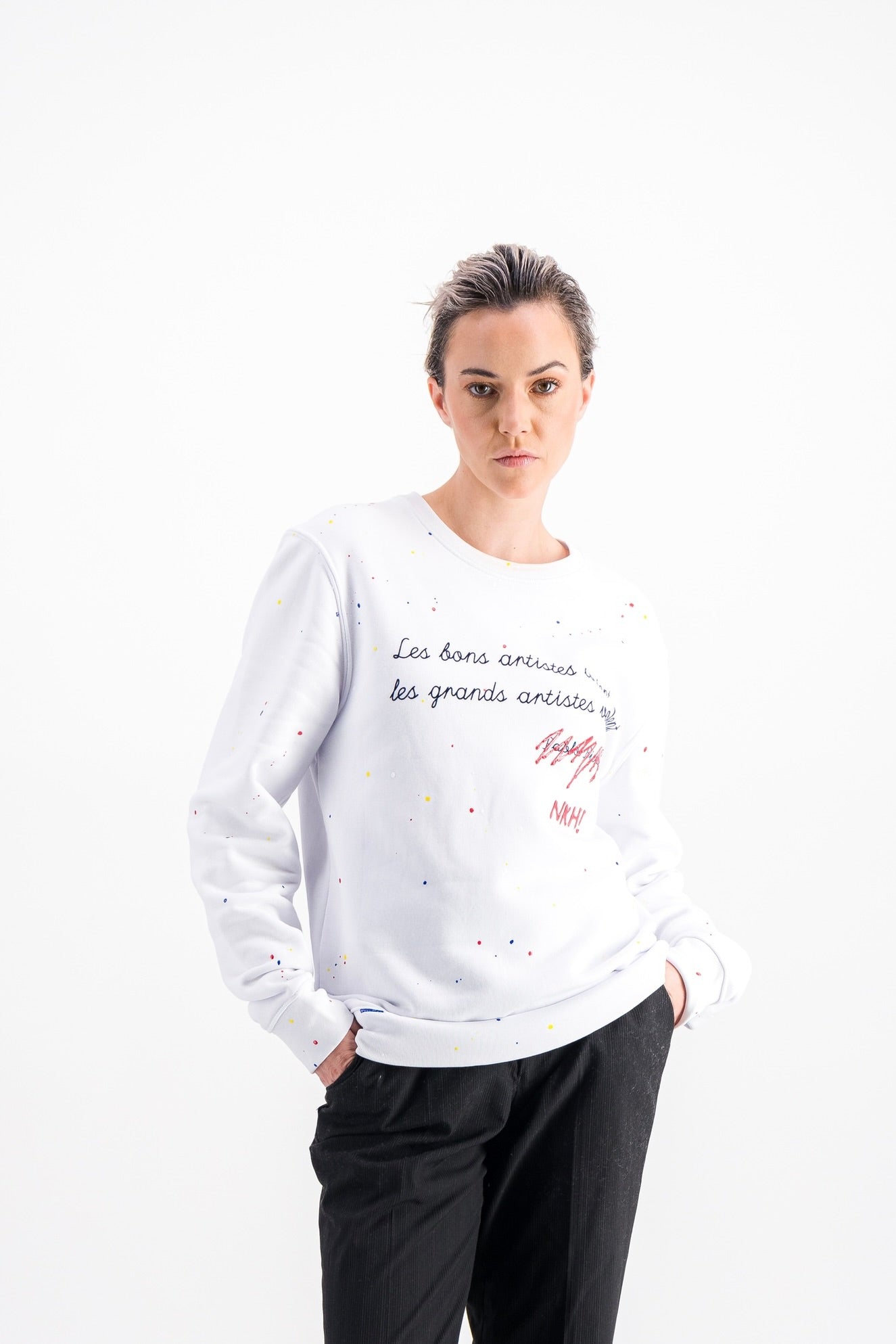 Pull col rond blanc - Les grands artistes
