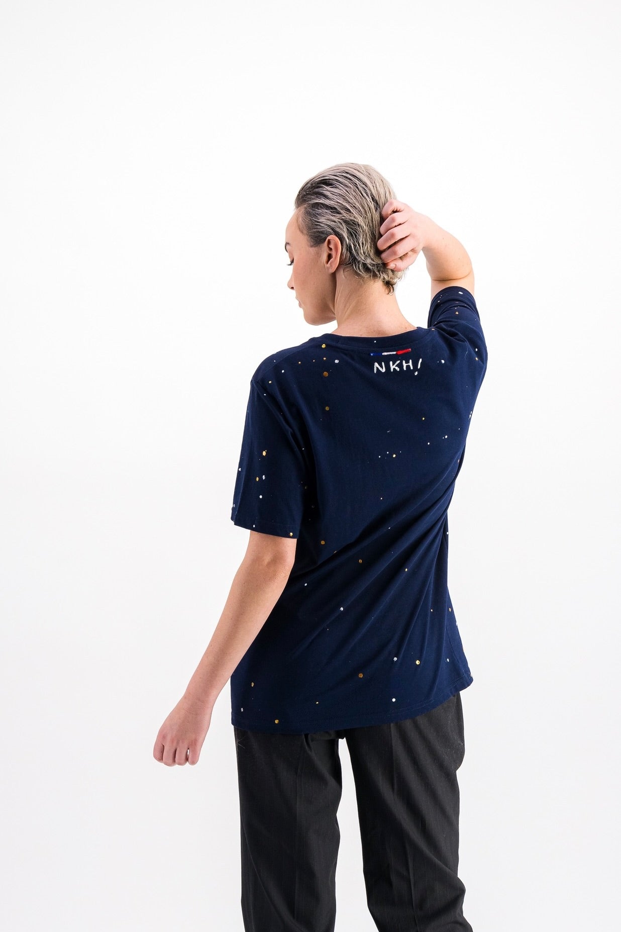 Tee-shirt bleu marine - Curious Chaplin (Swarovski)