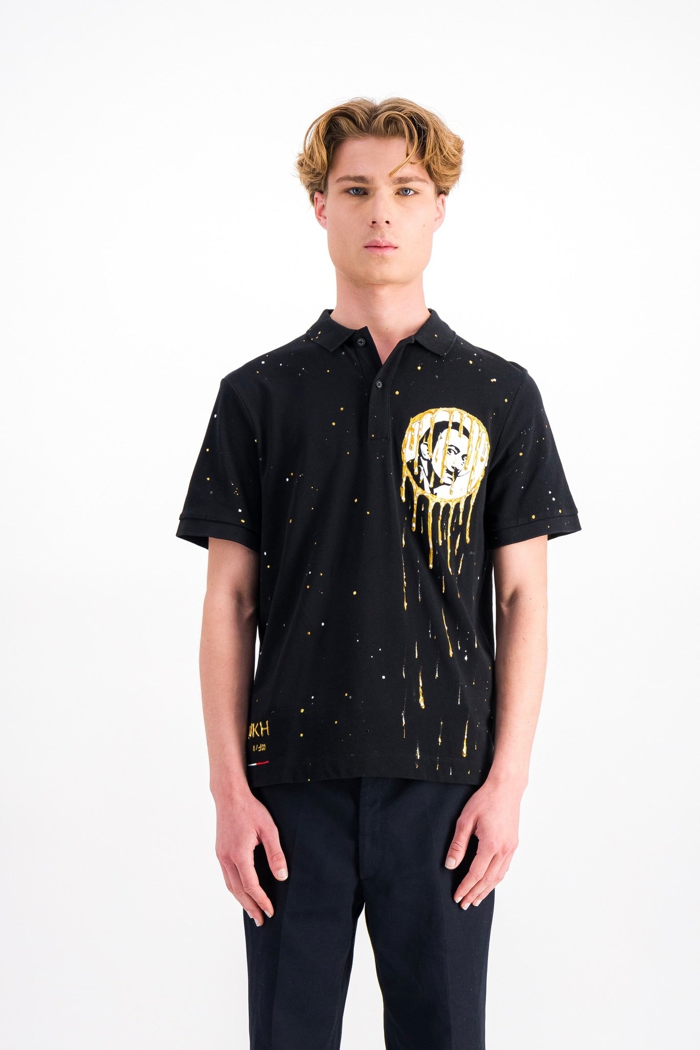 Polo noir en maille piquée - Dali moon