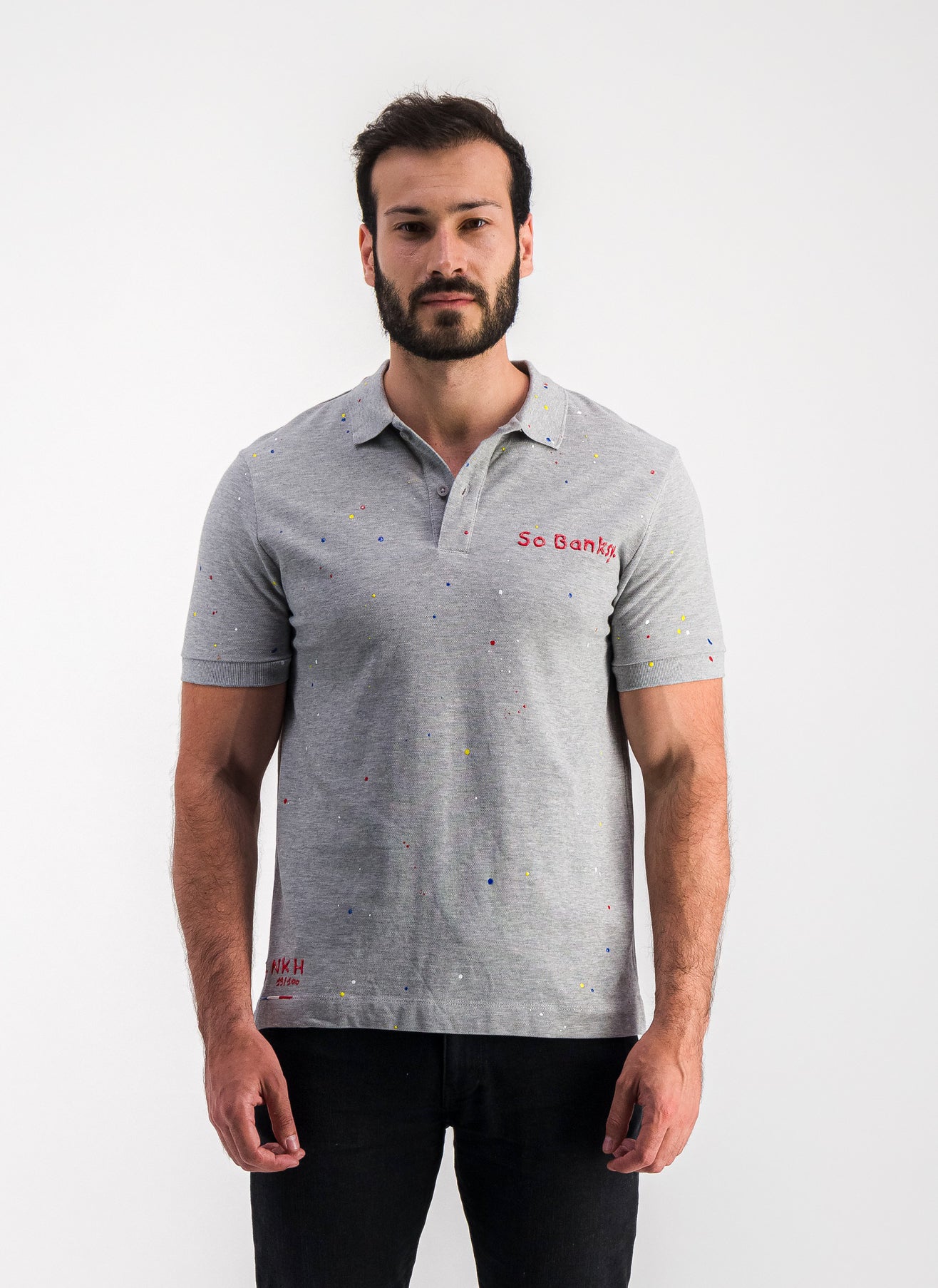 Polo gris chiné en maille piquée - So Banksy