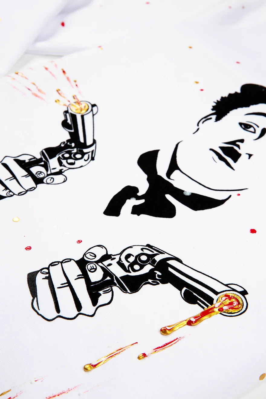 Pull blanc col rond - Angry Chaplin
