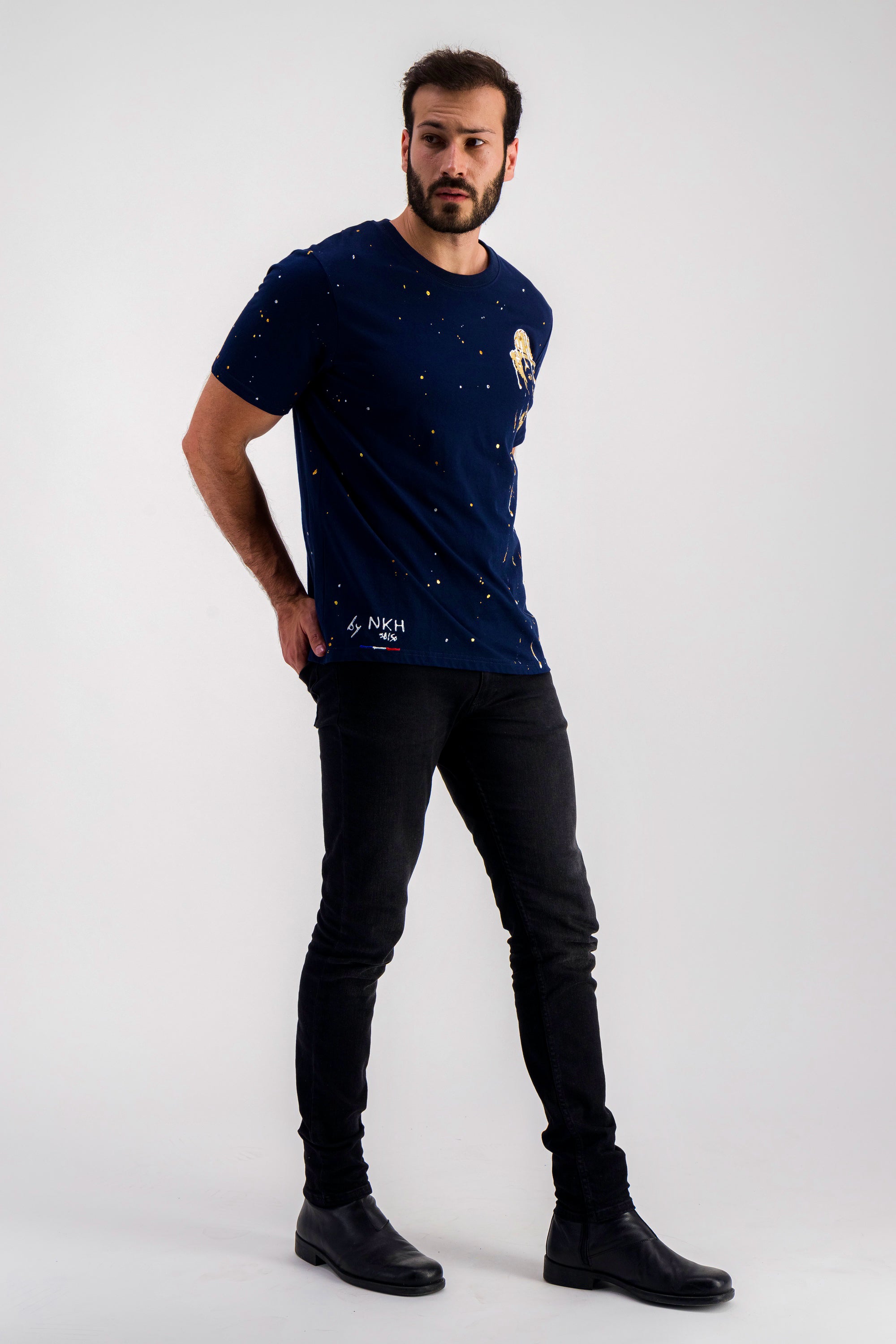 Tee-shirt bleu marine - Curious Chaplin (Swarovski)