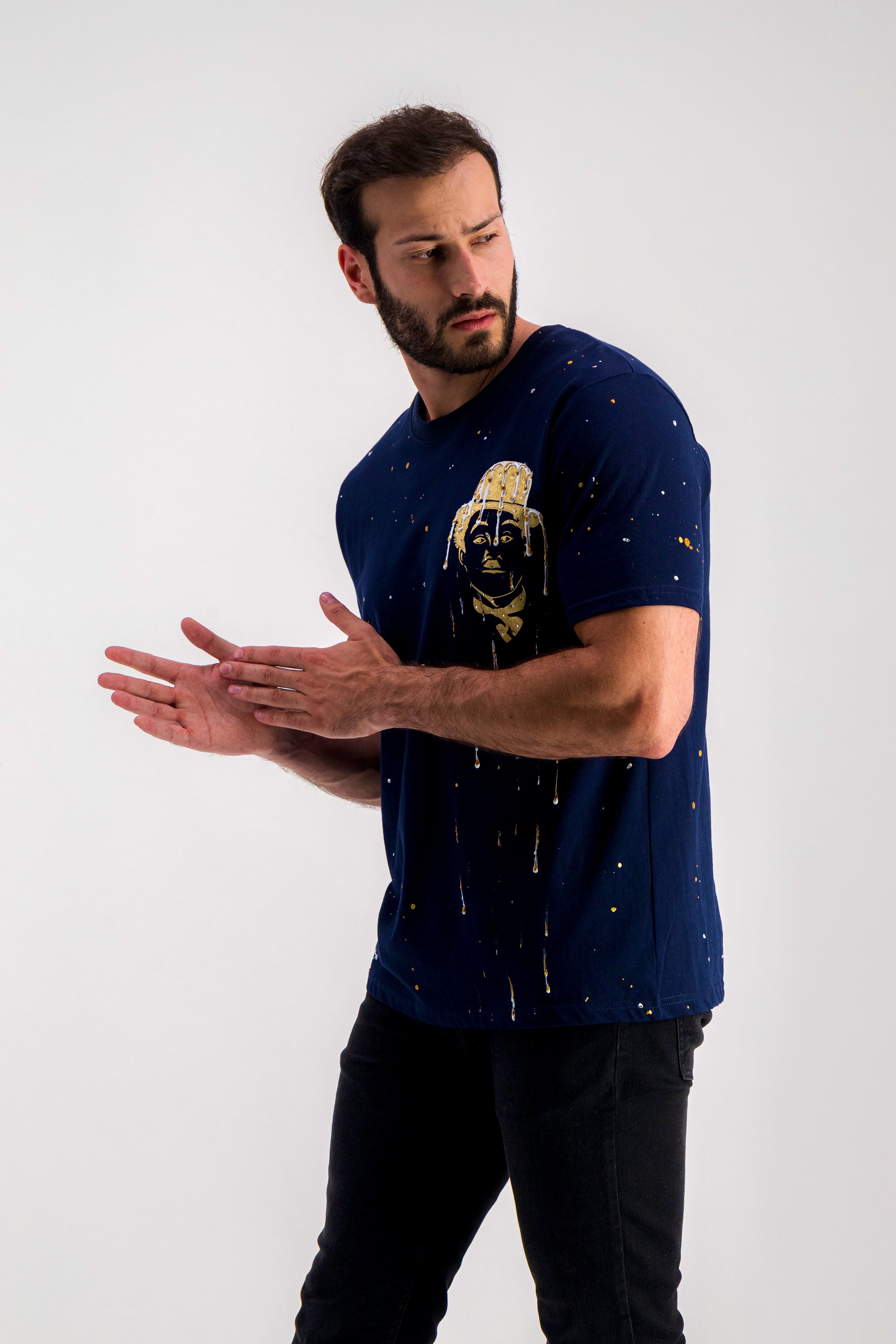 Tee-shirt bleu marine - Curious Chaplin (Swarovski)