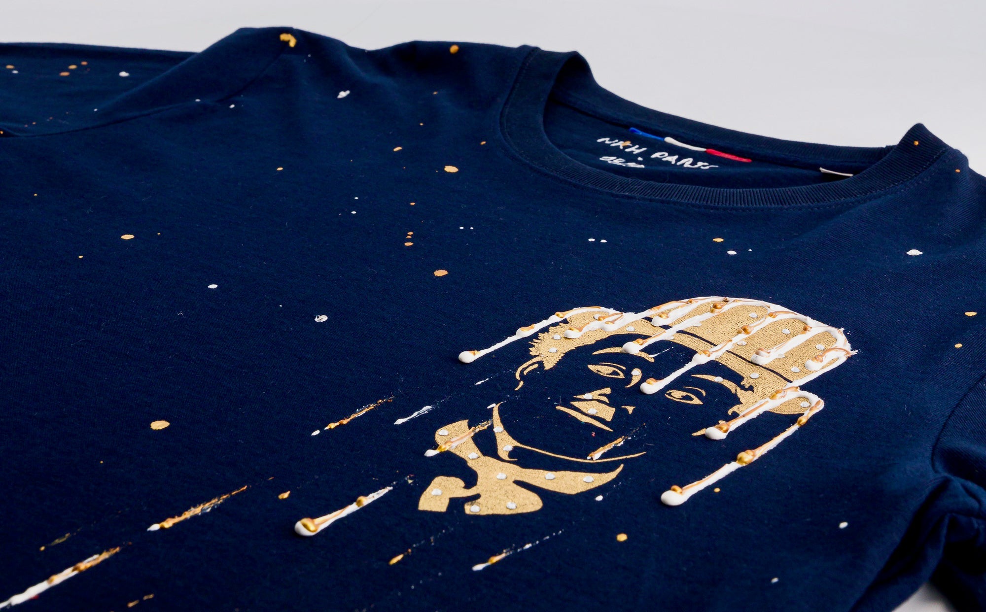 Tee-shirt bleu marine - Curious Chaplin (Swarovski)